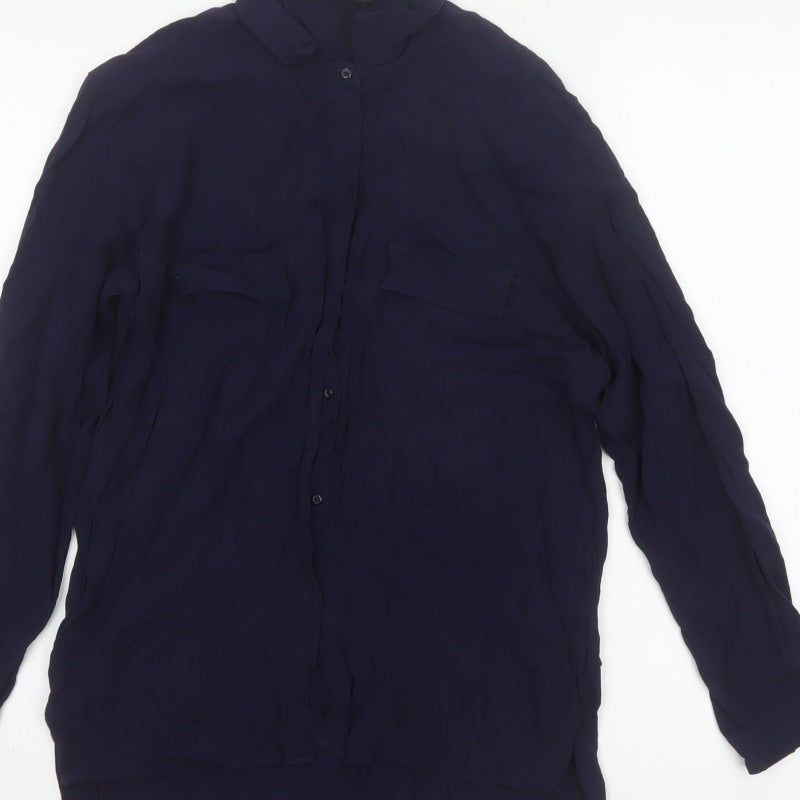 Zara Basic Women Blue UK 12 Long Sleeve Collared Button-Up Shirt