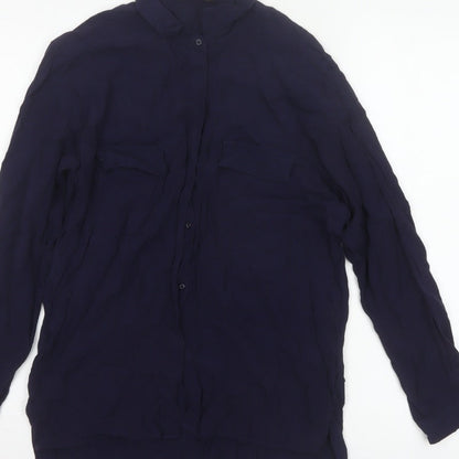 Zara Basic Women Blue UK 12 Long Sleeve Collared Button-Up Shirt