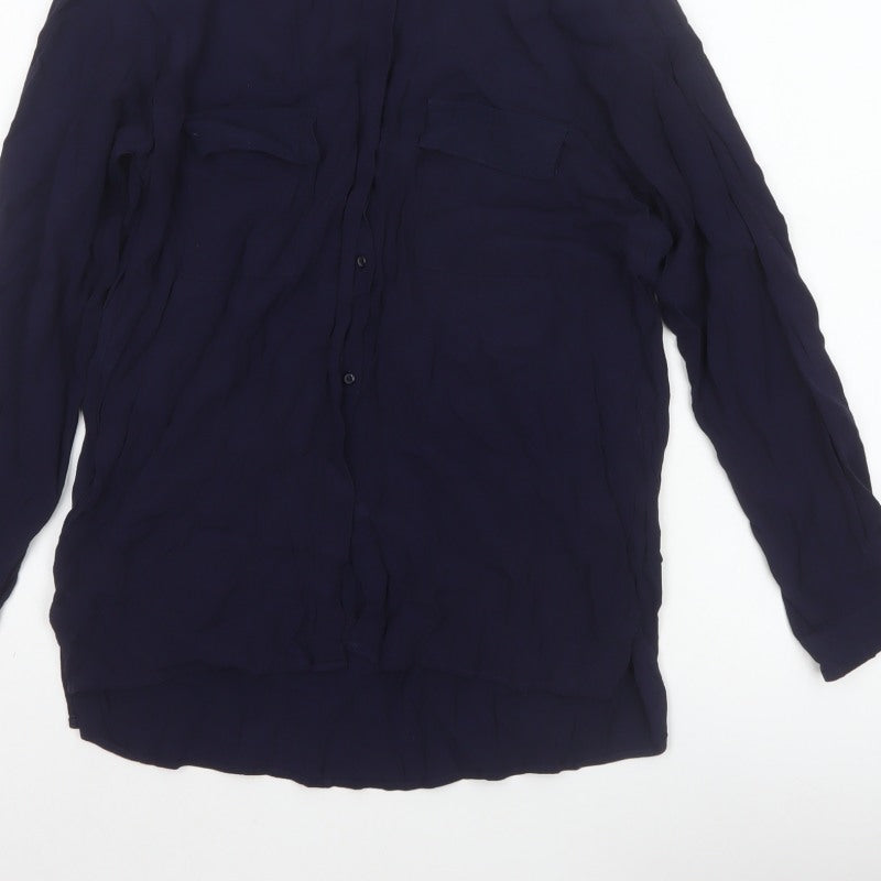 Zara Basic Women Blue UK 12 Long Sleeve Collared Button-Up Shirt