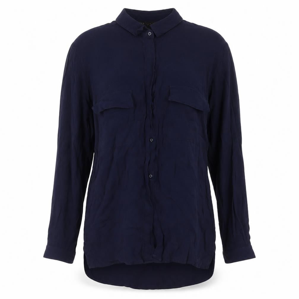 Zara Basic Women Blue UK 12 Long Sleeve Collared Button-Up Shirt