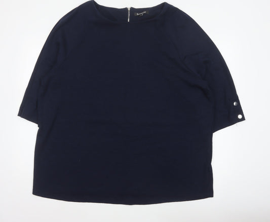 Bonmarché Women Blue UK 24 Relaxed 3/4 Sleeve Zip Blouse