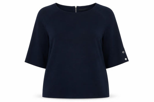 Bonmarché Women Blue UK 24 Relaxed 3/4 Sleeve Zip Blouse