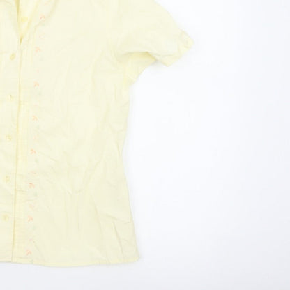 Tulchan Women Yellow S Embroidered Floral Short Sleeve Button-Up Shirt