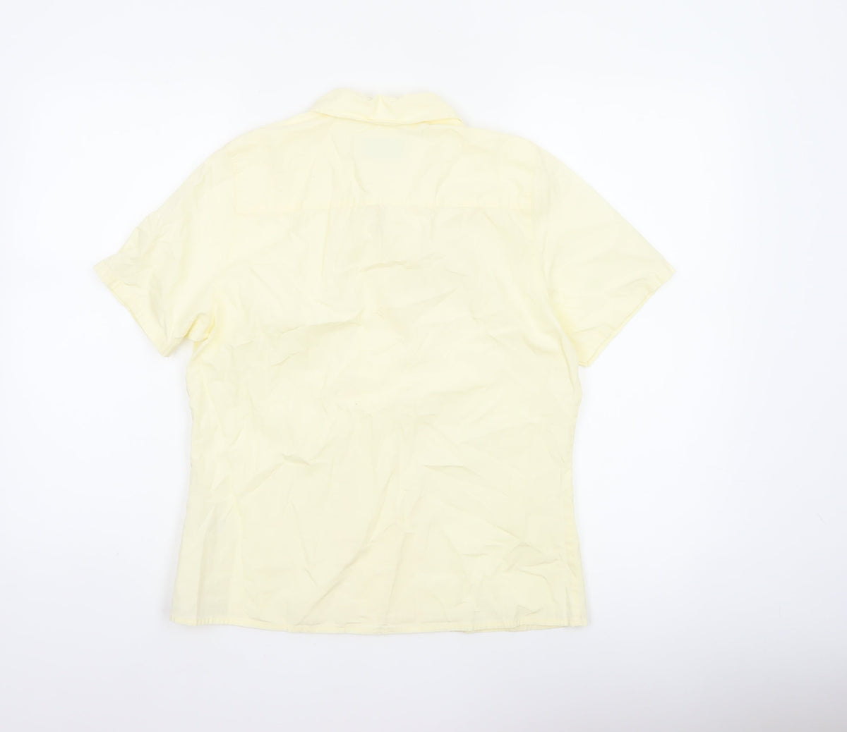 Tulchan Women Yellow S Embroidered Floral Short Sleeve Button-Up Shirt