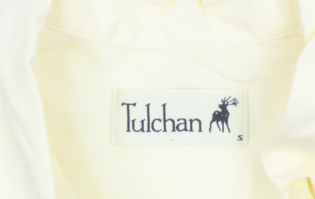 Tulchan Women Yellow S Embroidered Floral Short Sleeve Button-Up Shirt