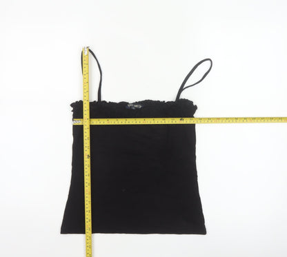 French Connection Women Black M Ruffle Spaghetti Strap Camisole Top