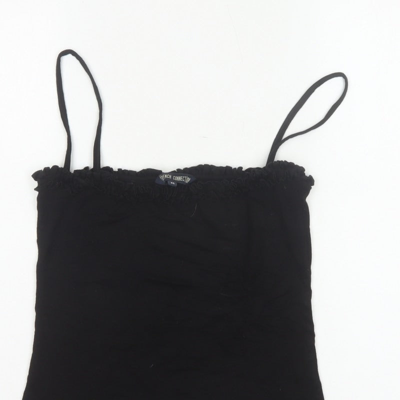 French Connection Women Black M Ruffle Spaghetti Strap Camisole Top