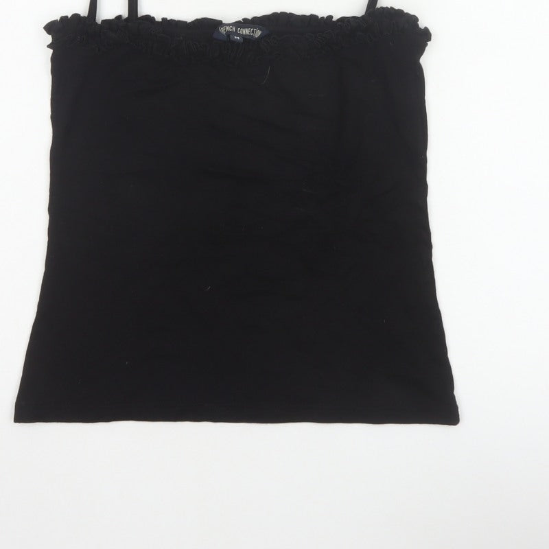 French Connection Women Black M Ruffle Spaghetti Strap Camisole Top