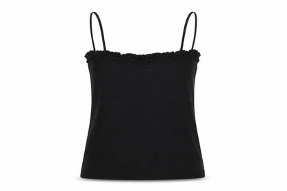 French Connection Women Black M Ruffle Spaghetti Strap Camisole Top