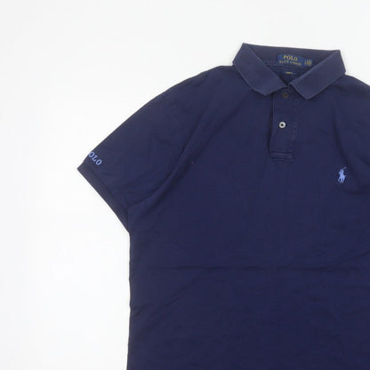 Polo Ralph Lauren Men’s Blue L Slim Fit Cotton Logo Piqué Polo Shirt