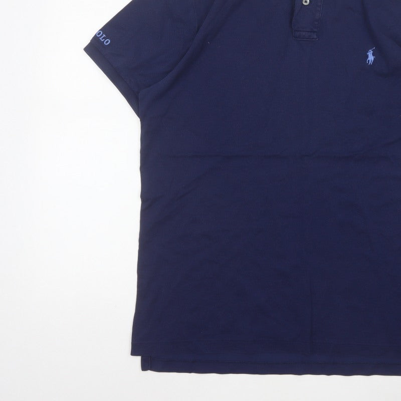 Polo Ralph Lauren Men’s Blue L Slim Fit Cotton Logo Piqué Polo Shirt