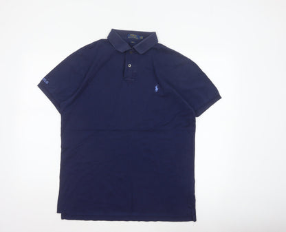 Polo Ralph Lauren Men’s Blue L Slim Fit Cotton Logo Piqué Polo Shirt