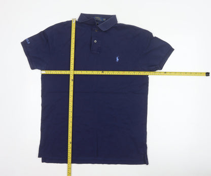 Polo Ralph Lauren Men’s Blue L Slim Fit Cotton Logo Piqué Polo Shirt