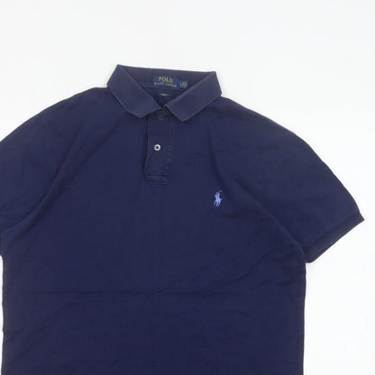 Polo Ralph Lauren Men’s Blue L Slim Fit Cotton Logo Piqué Polo Shirt