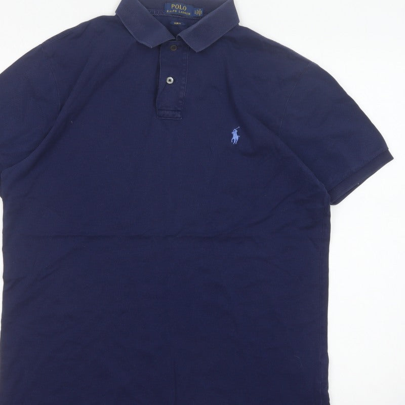 Polo Ralph Lauren Men’s Blue L Slim Fit Cotton Logo Piqué Polo Shirt