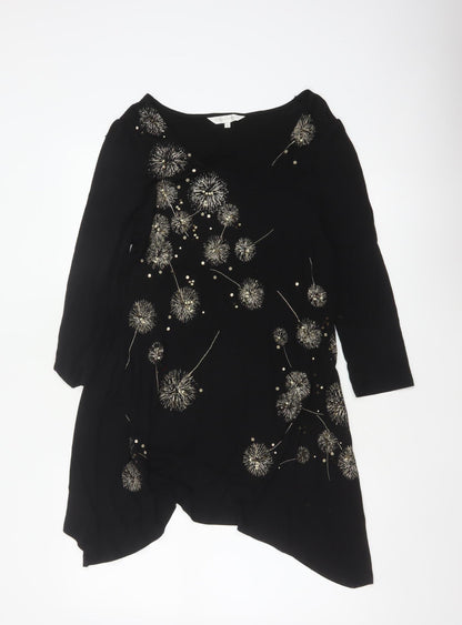 Rocha John Rocha Women Black Size 14 Floral Sequin Asymmetric Tunic Top