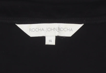 Rocha John Rocha Women Black Size 14 Floral Sequin Asymmetric Tunic Top