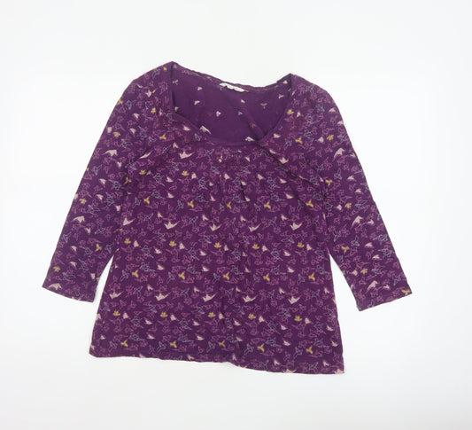 White Stuff Women Purple Size 8 Cotton Tunic Blouse Geometric 3/4 Sleeve