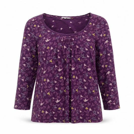 White Stuff Women Purple Size 8 Cotton Tunic Blouse Geometric 3/4 Sleeve