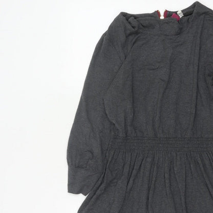 Joules Women Grey Marl UK 10 Fit & Flare Cowl Neck Long Sleeve Dress