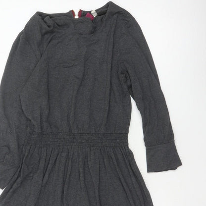 Joules Women Grey Marl UK 10 Fit & Flare Cowl Neck Long Sleeve Dress