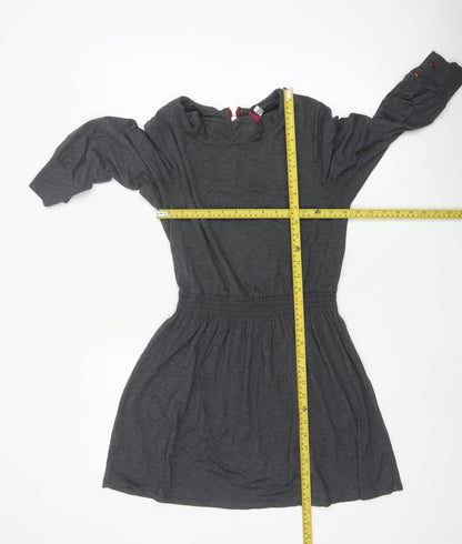 Joules Women Grey Marl UK 10 Fit & Flare Cowl Neck Long Sleeve Dress