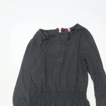Joules Women Grey Marl UK 10 Fit & Flare Cowl Neck Long Sleeve Dress