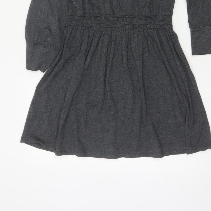 Joules Women Grey Marl UK 10 Fit & Flare Cowl Neck Long Sleeve Dress
