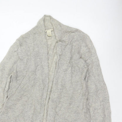 White + Warren Women Grey L Cashmere Open Knit Waterfall Cardigan