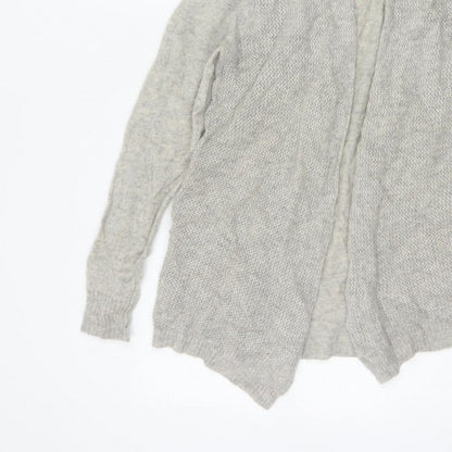 White + Warren Women Grey L Cashmere Open Knit Waterfall Cardigan