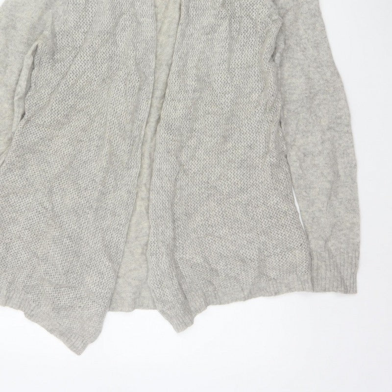 White + Warren Women Grey L Cashmere Open Knit Waterfall Cardigan
