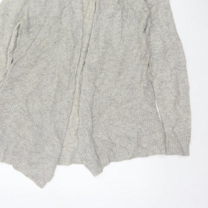 White + Warren Women Grey L Cashmere Open Knit Waterfall Cardigan