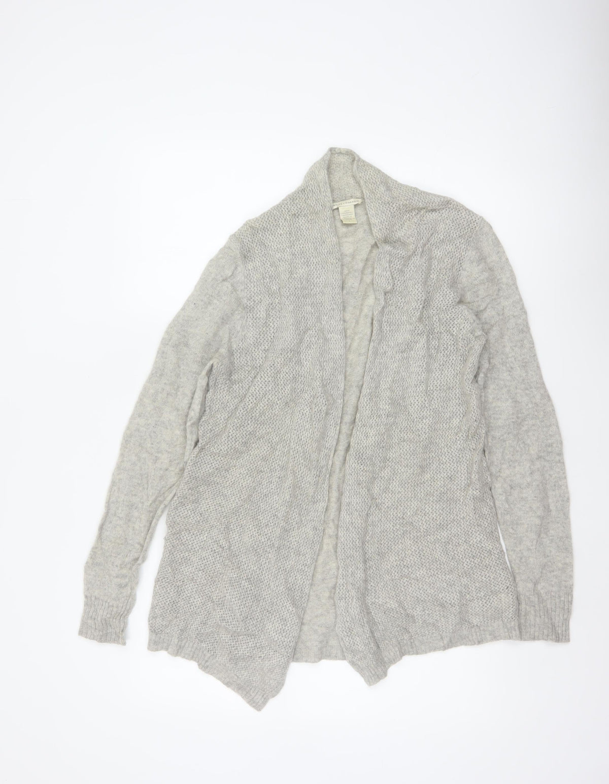 White + Warren Women Grey L Cashmere Open Knit Waterfall Cardigan