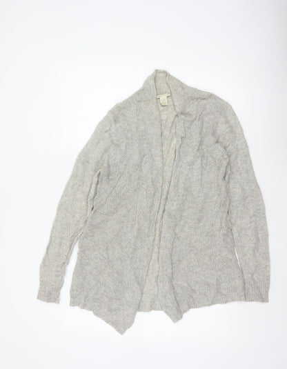 White + Warren Women Grey L Cashmere Open Knit Waterfall Cardigan