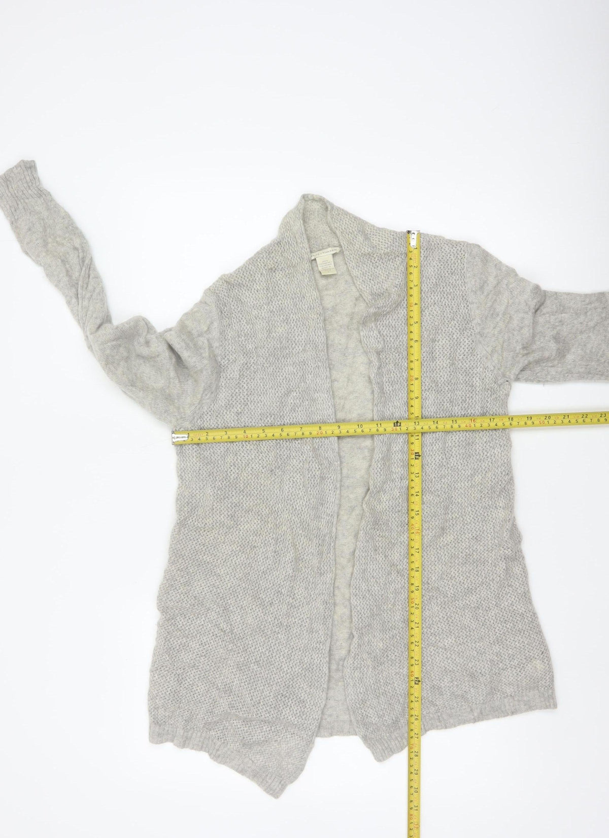 White + Warren Women Grey L Cashmere Open Knit Waterfall Cardigan