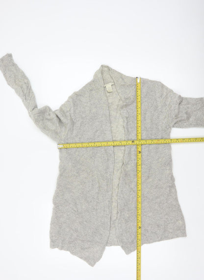 White + Warren Women Grey L Cashmere Open Knit Waterfall Cardigan