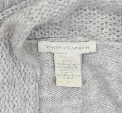 White + Warren Women Grey L Cashmere Open Knit Waterfall Cardigan