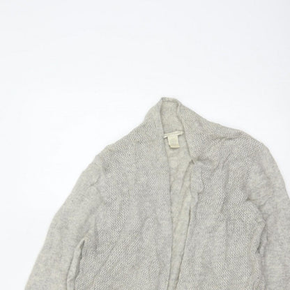 White + Warren Women Grey L Cashmere Open Knit Waterfall Cardigan