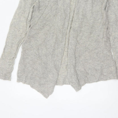 White + Warren Women Grey L Cashmere Open Knit Waterfall Cardigan