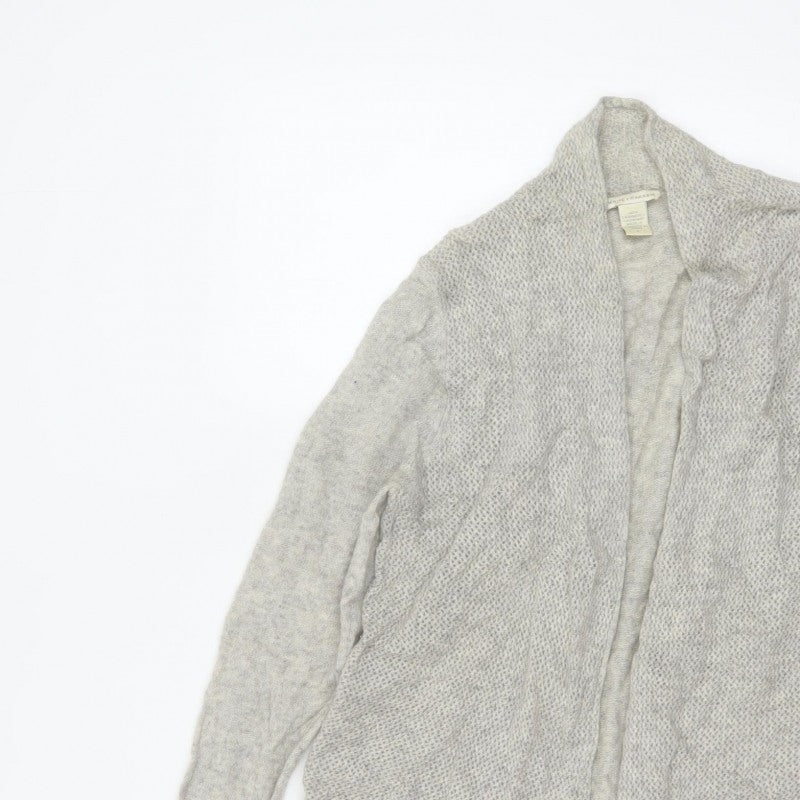 White + Warren Women Grey L Cashmere Open Knit Waterfall Cardigan
