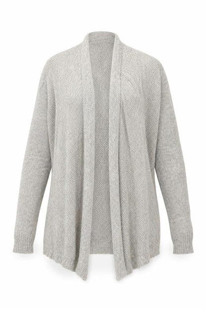 White + Warren Women Grey L Cashmere Open Knit Waterfall Cardigan