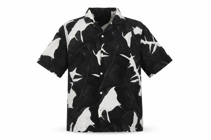 H&M Men Black White Floral Viscose Regular Fit Short Sleeve Shirt L