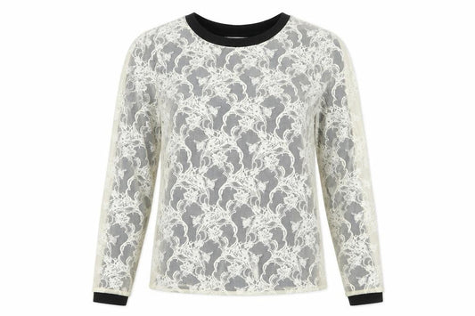 Marks and Spencer Women Ivory Floral Lace Long Sleeve Top Size 14