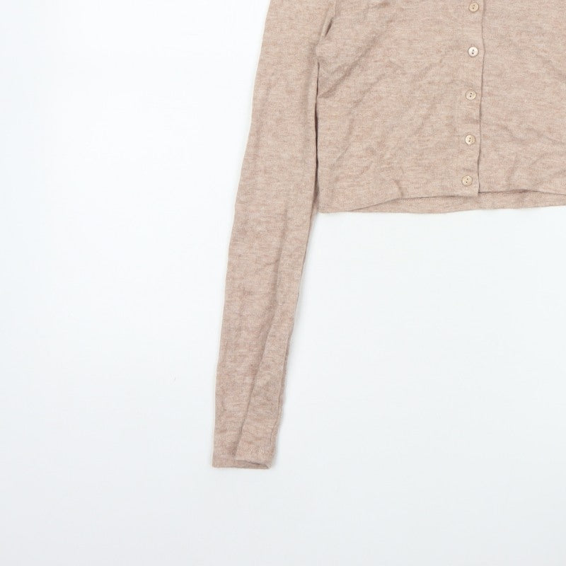 Zara Women Beige S Lightweight Button Front Knit Cardigan