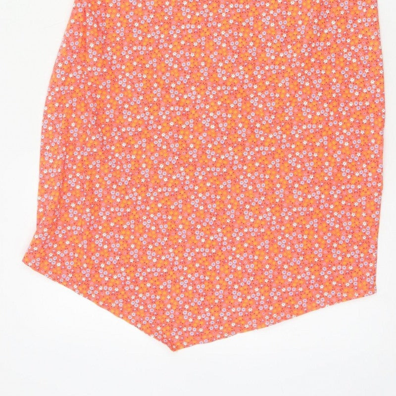 Etam Women’s Orange Floral Cotton UK 14 Slip Mini Dress