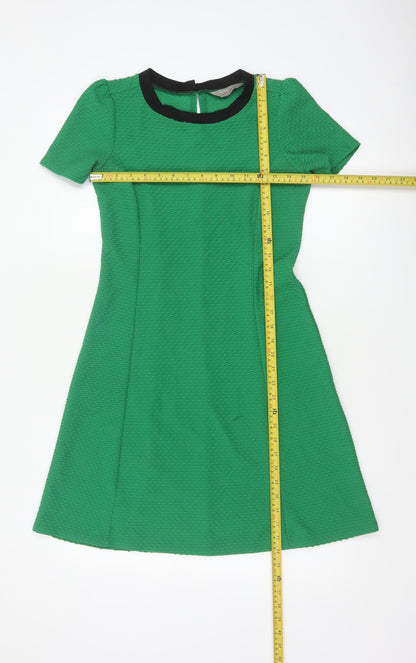 Dorothy Perkins Women Green UK 8 A-Line Knee Length Textured Dress