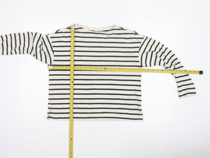 Uniqlo Women Ivory Navy Striped XS Basic Cotton Long Sleeve T-Shirt