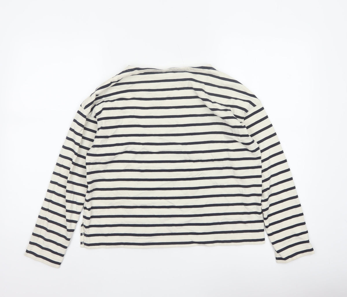 Uniqlo Women Ivory Navy Striped XS Basic Cotton Long Sleeve T-Shirt