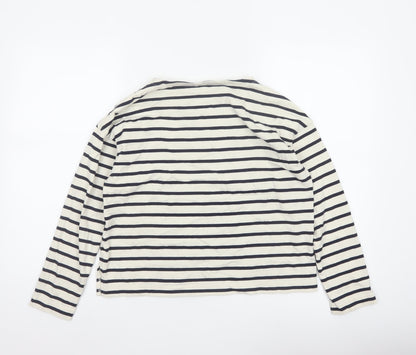 Uniqlo Women Ivory Navy Striped XS Basic Cotton Long Sleeve T-Shirt