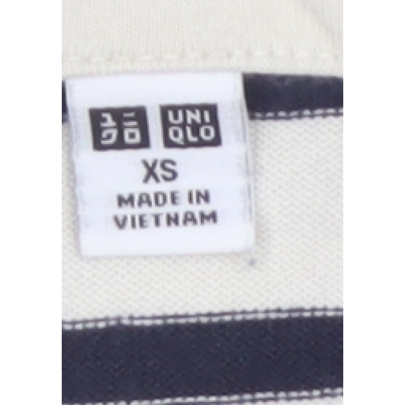 Uniqlo Women Ivory Navy Striped XS Basic Cotton Long Sleeve T-Shirt
